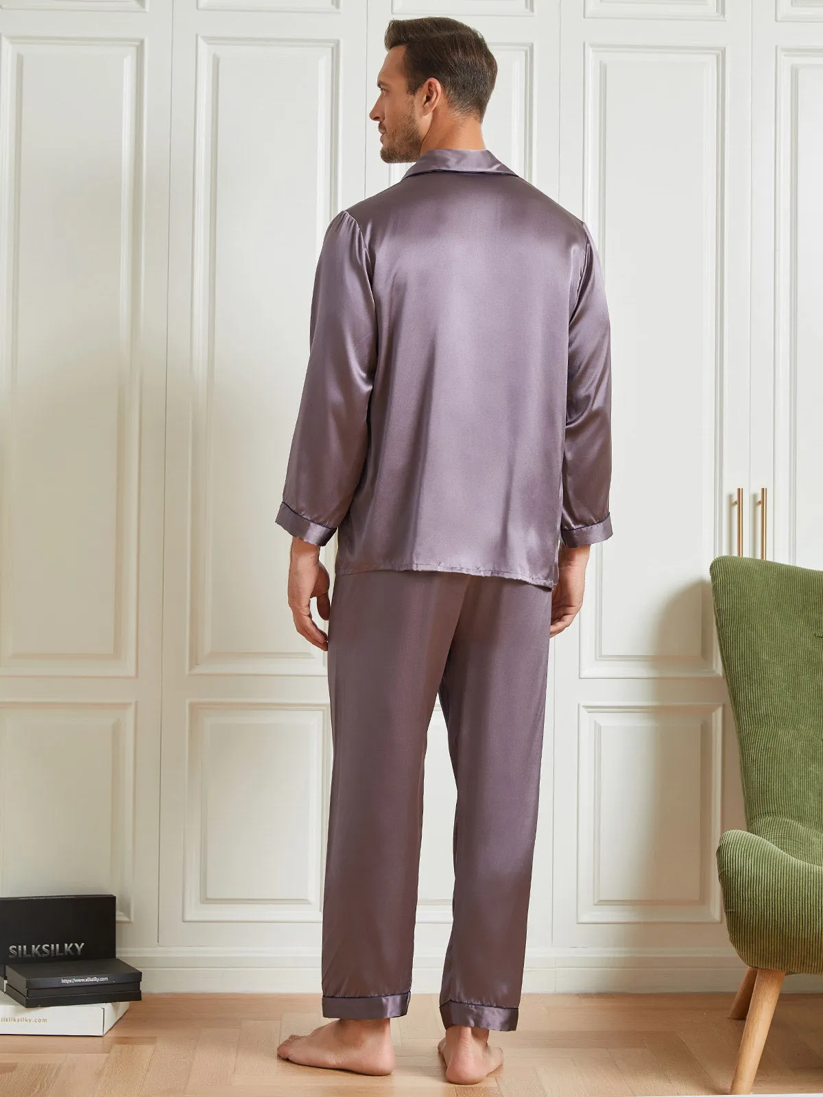 Silk Men's Lapel Long Sleeve Pajamas Set