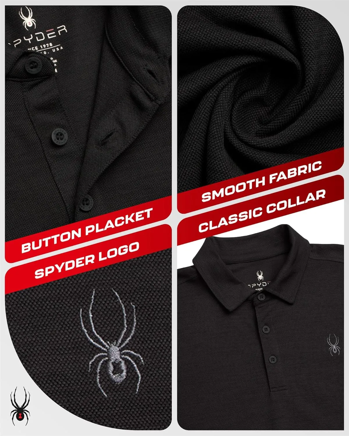 Spyder Mens Performance Polo Shirt - UPF 30  Moisture Wicking Quick Dry Golf Polo - Athletic Polo Shirts for Men (Size: S-XL)