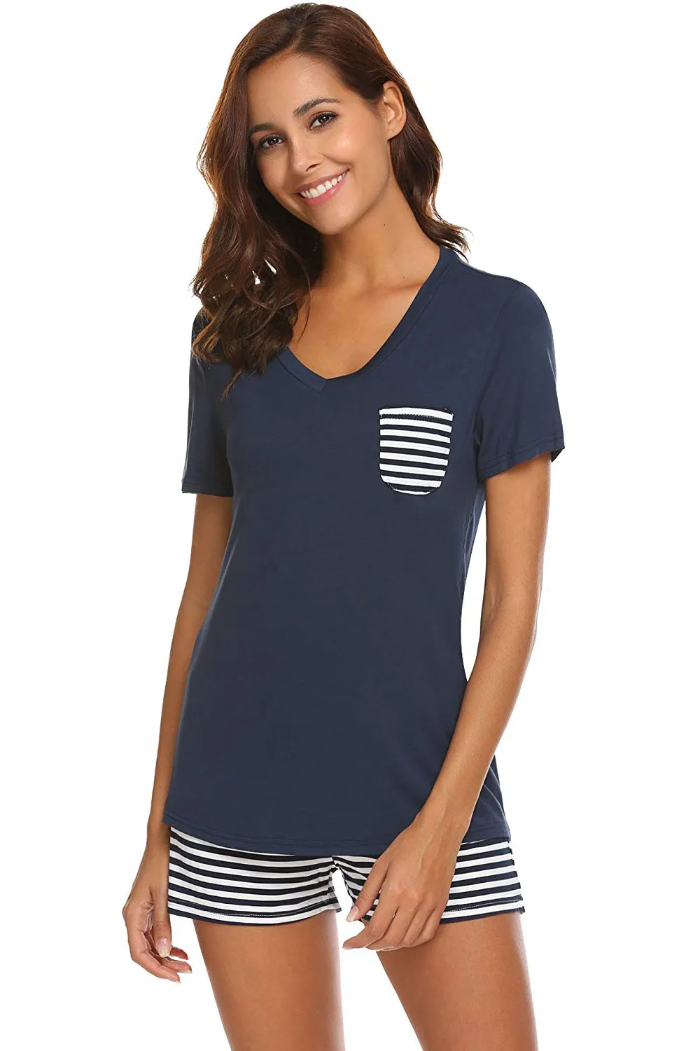 Striped Short Sleeve Top and Shorts Lounge Set Women's Loungewear Fashion and Pajamas