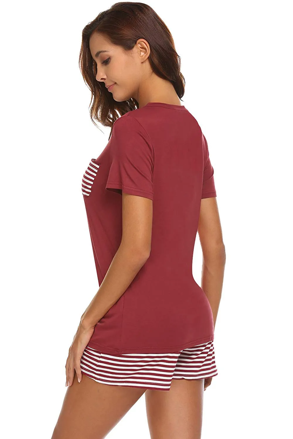 Striped Short Sleeve Top and Shorts Lounge Set Women's Loungewear Fashion and Pajamas