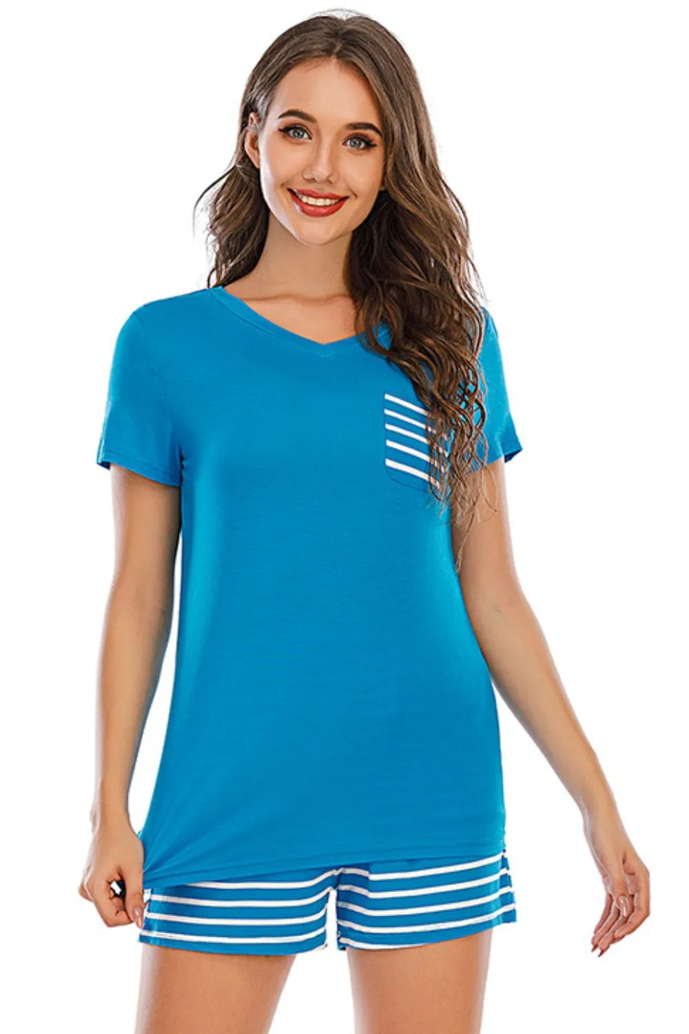 Striped Short Sleeve Top and Shorts Lounge Set Women's Loungewear Fashion and Pajamas