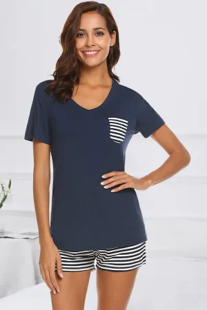 Striped Short Sleeve Top and Shorts Lounge Set Women's Loungewear Fashion and Pajamas