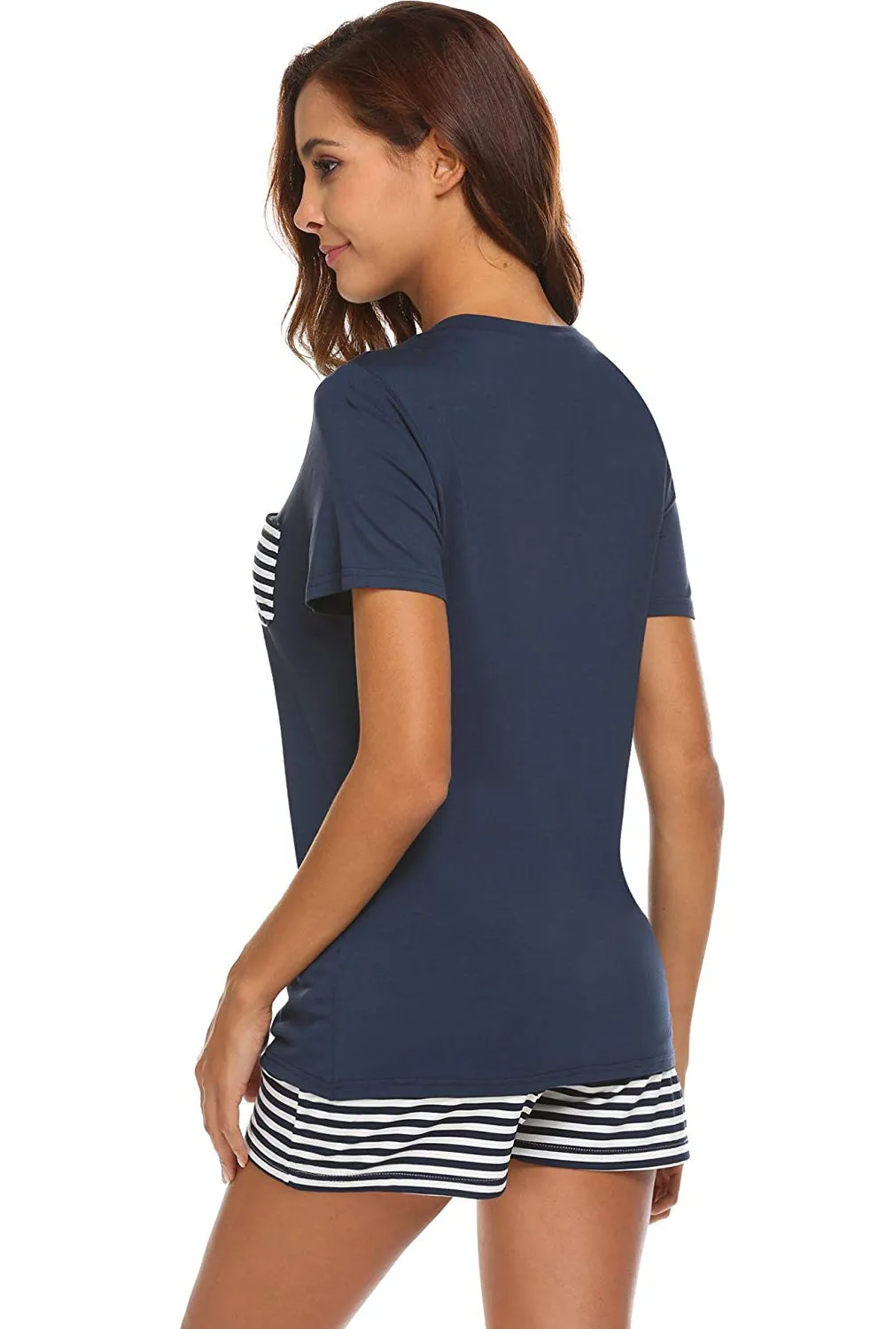 Striped Short Sleeve Top and Shorts Lounge Set Women's Loungewear Fashion and Pajamas