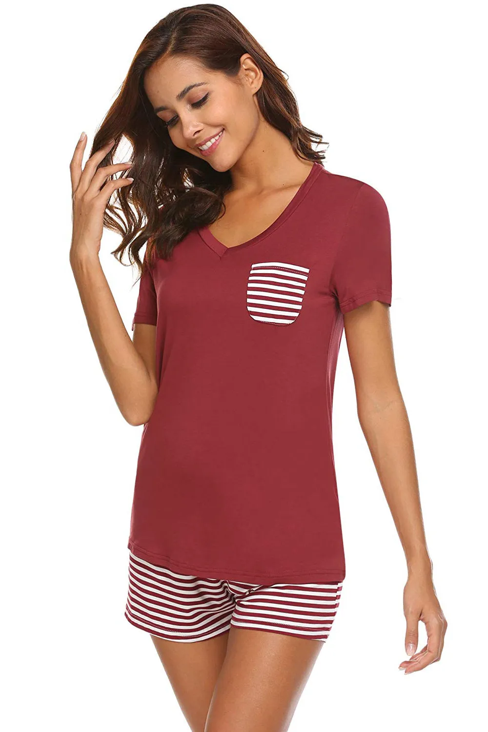 Striped Short Sleeve Top and Shorts Lounge Set Women's Loungewear Fashion and Pajamas