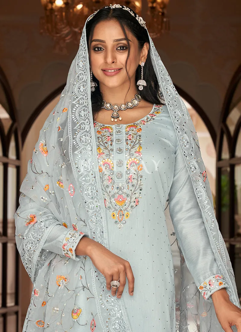 Teal Blue Multi Embroidered Traditional Salwar Kameez