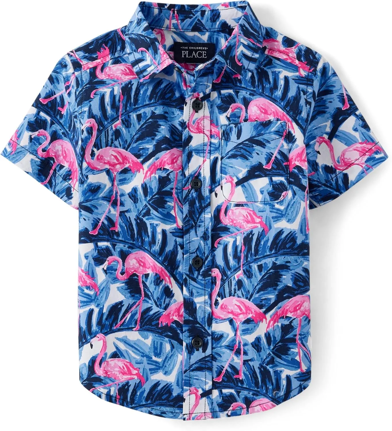 The Children's Place,Baby Boys,and Toddler Poplin Short Sleeve Button Down Shirt,Tidal Flamingo,2 Years