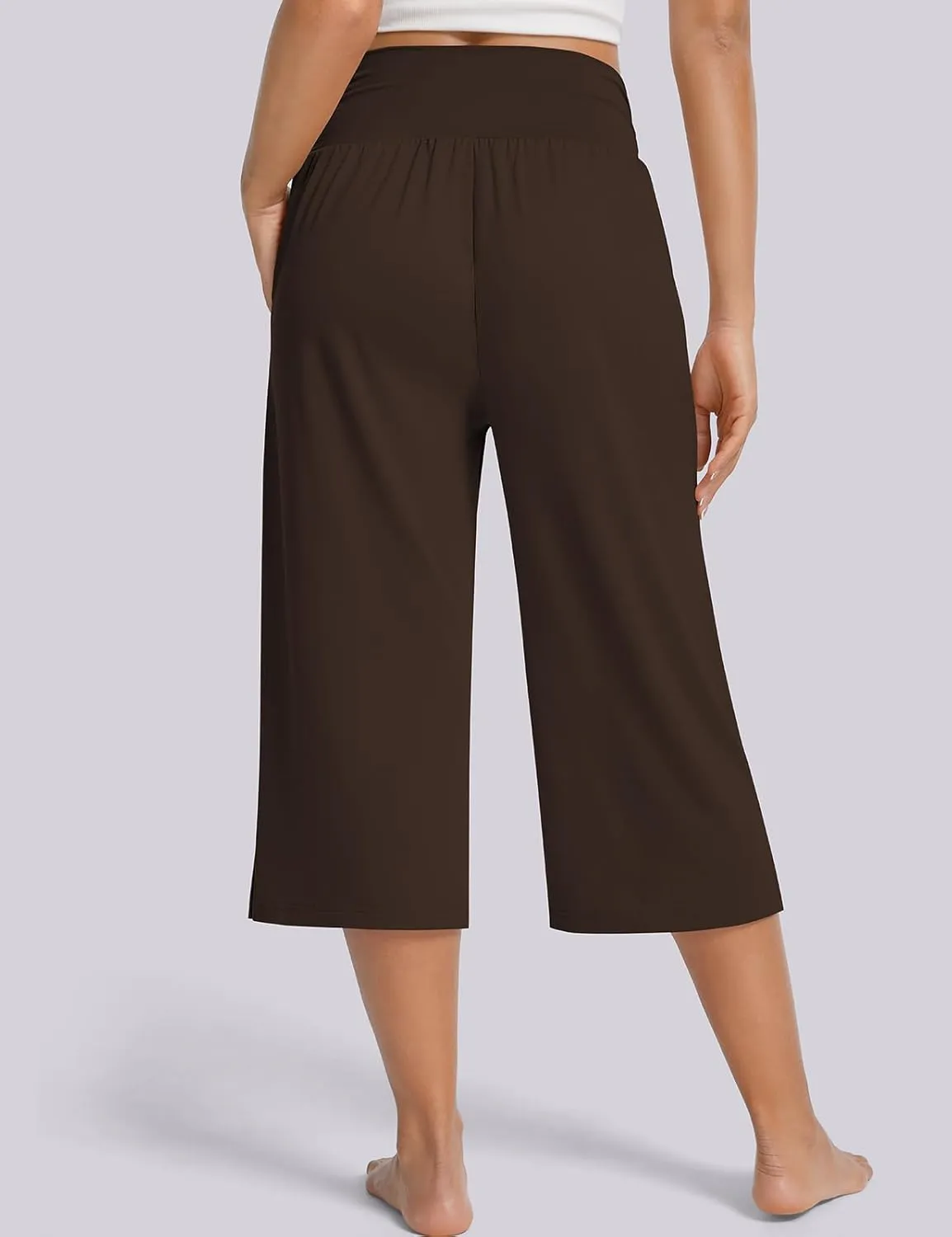 UEU Women's Summer Capris Yoga Pants for Women High Waisted Casual Wide Leg Loose Soft Pajamas with Pockets