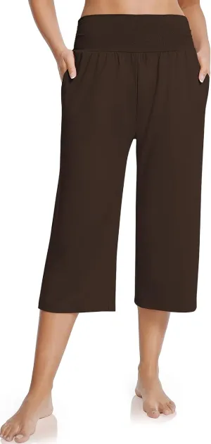 UEU Women's Summer Capris Yoga Pants for Women High Waisted Casual Wide Leg Loose Soft Pajamas with Pockets