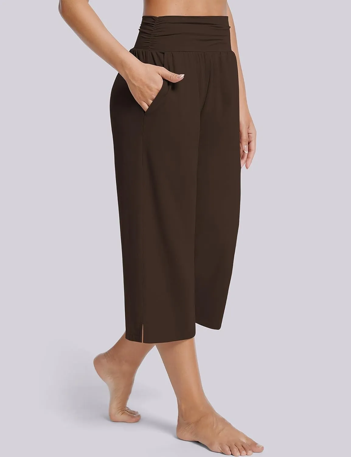 UEU Women's Summer Capris Yoga Pants for Women High Waisted Casual Wide Leg Loose Soft Pajamas with Pockets