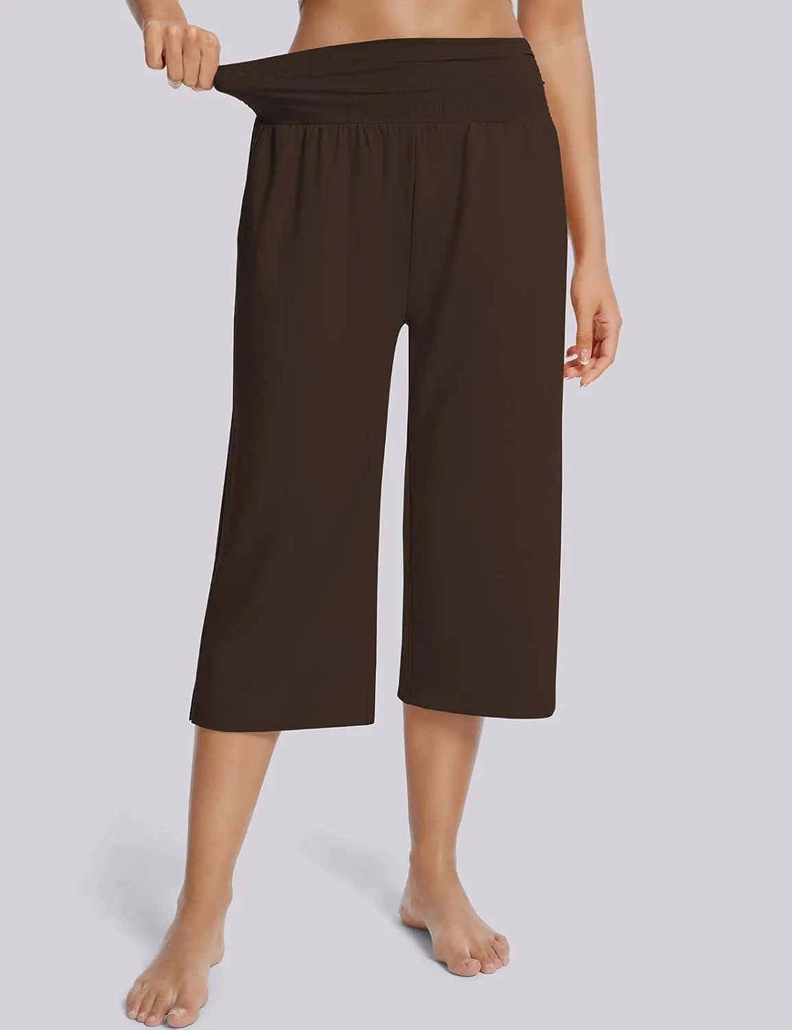 UEU Women's Summer Capris Yoga Pants for Women High Waisted Casual Wide Leg Loose Soft Pajamas with Pockets