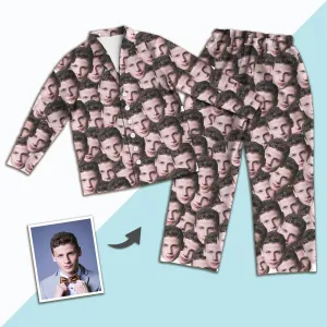 Unisex Nightwear Long Sleeve Pajamas with Custom Face Photo Print