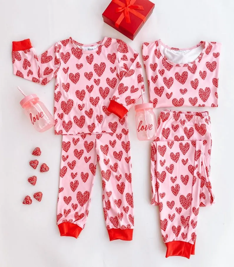 Valentine's Leo Heart Mommy and Me Pajamas