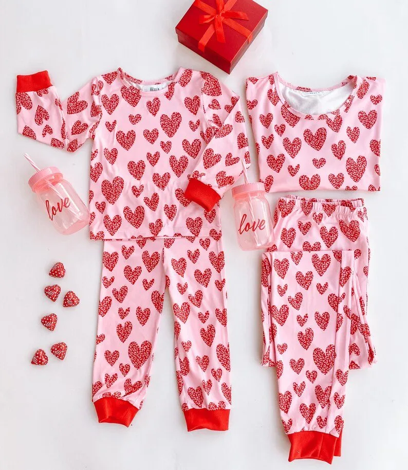 Valentine's Leo Heart Mommy and Me Pajamas