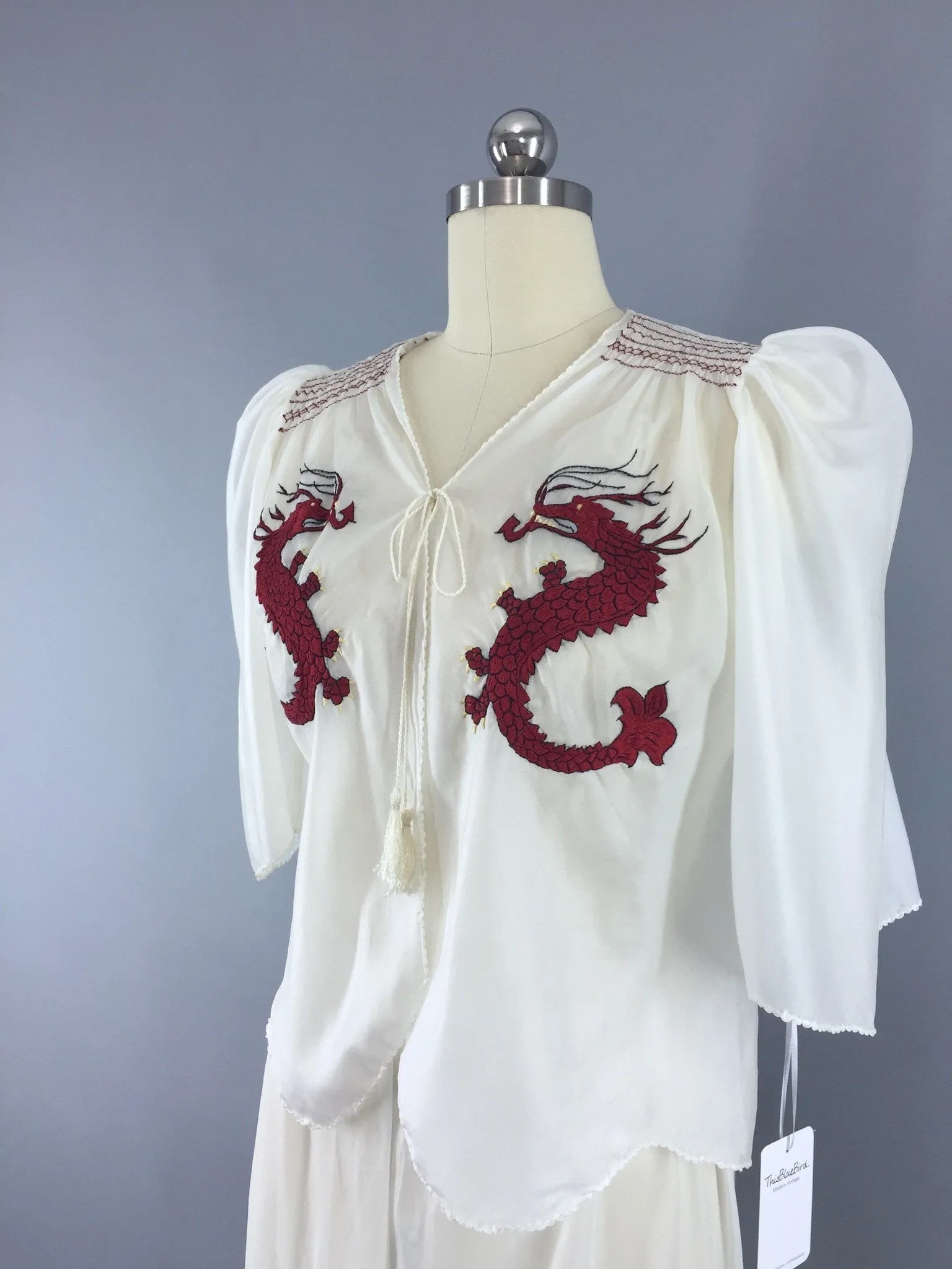 Vintage 1930s Pajamas Set / Embroidered Dragons