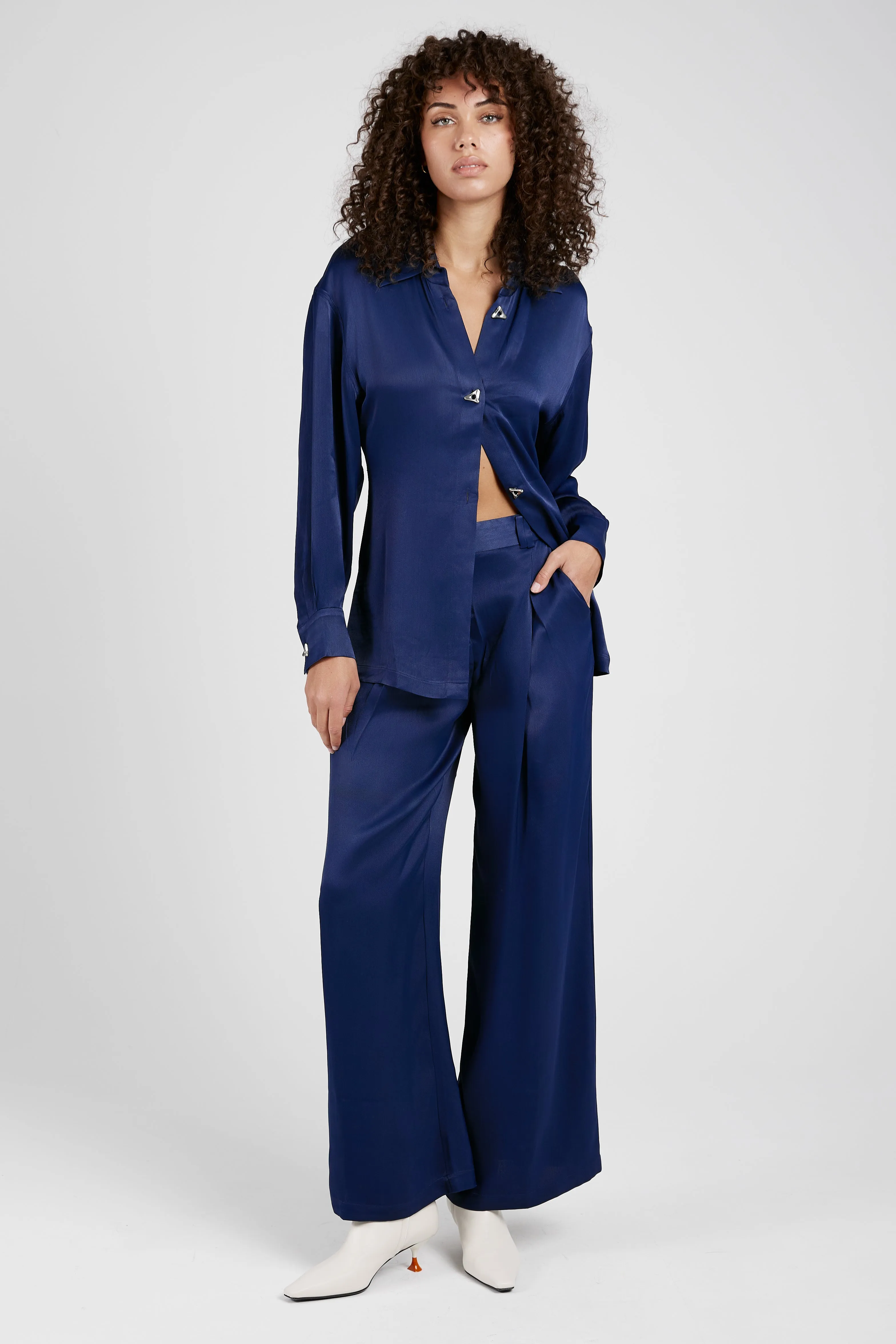 Wellen Satin Pant in Midnight Blue