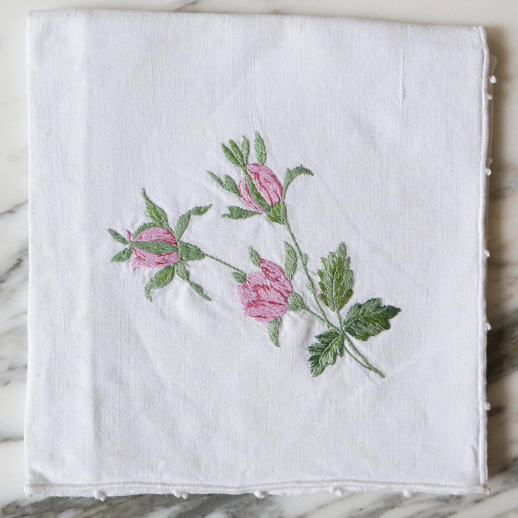 White Linen Hand-Embroidered Flower Napkins