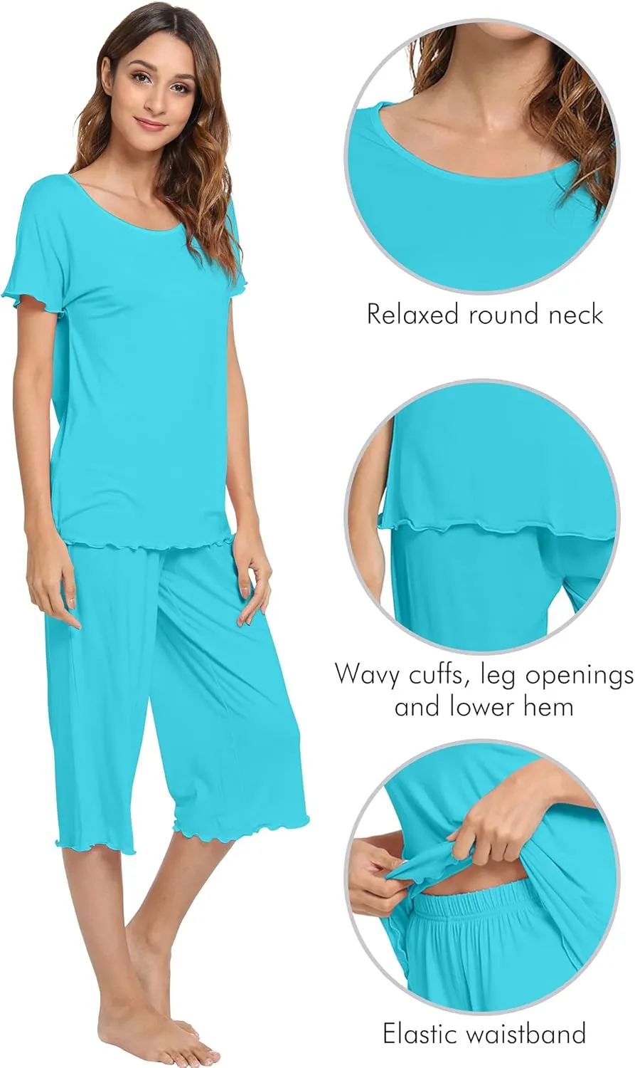 WiWi Bamboo Viscose Pajamas for Women Soft Capri Pants Pajama Sets Plus Size Sleepwear Pjs Loungewear S-4X