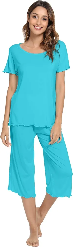 WiWi Bamboo Viscose Pajamas for Women Soft Capri Pants Pajama Sets Plus Size Sleepwear Pjs Loungewear S-4X