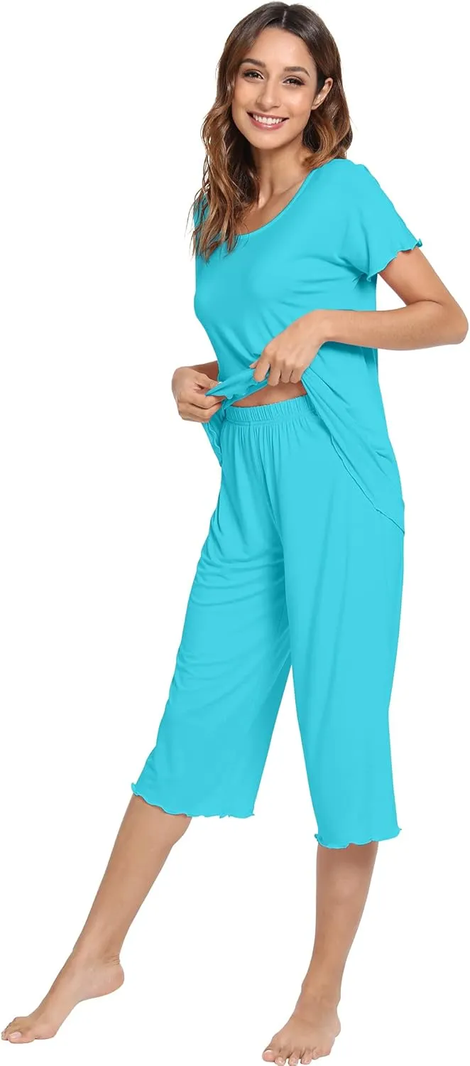 WiWi Bamboo Viscose Pajamas for Women Soft Capri Pants Pajama Sets Plus Size Sleepwear Pjs Loungewear S-4X