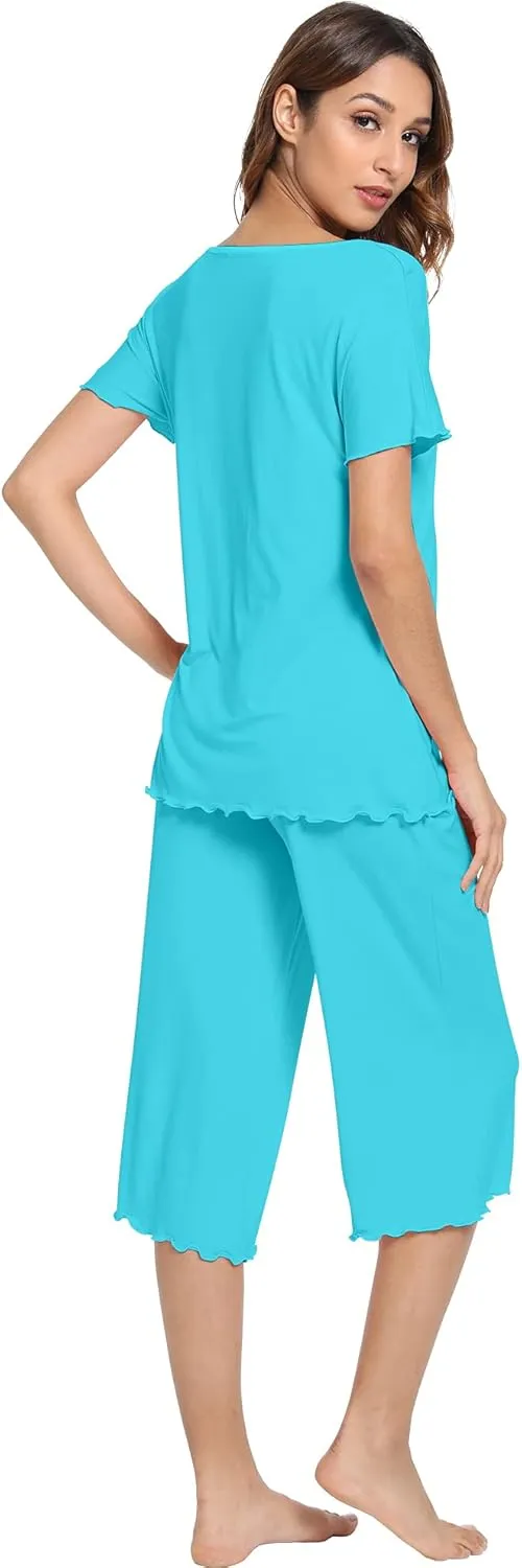 WiWi Bamboo Viscose Pajamas for Women Soft Capri Pants Pajama Sets Plus Size Sleepwear Pjs Loungewear S-4X