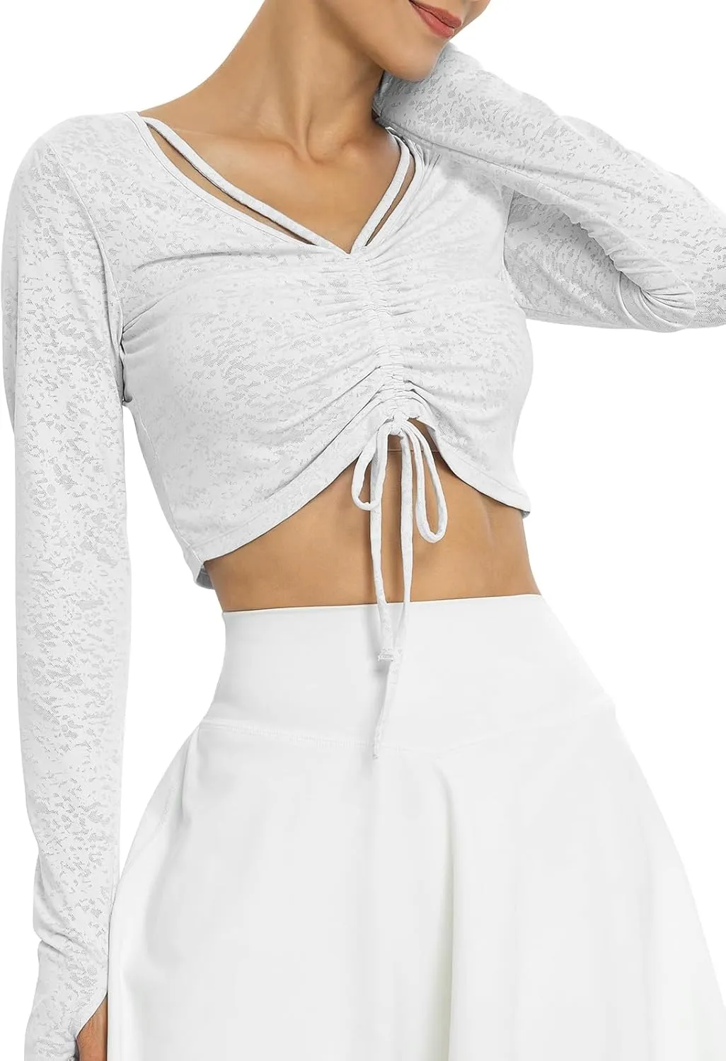 Women Long Sleeve Shirt Sun Shirt Drawstring Ruched Summer Tops Silky Soft Quick Dry Shirts for Casual Athletic Outfits