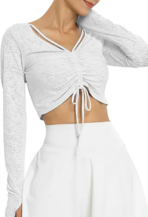 Women Long Sleeve Shirt Sun Shirt Drawstring Ruched Summer Tops Silky Soft Quick Dry Shirts for Casual Athletic Outfits