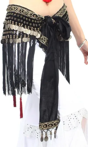 Women's Belly Dance Tribal Hip Scarf with Fringe Coins Flannel