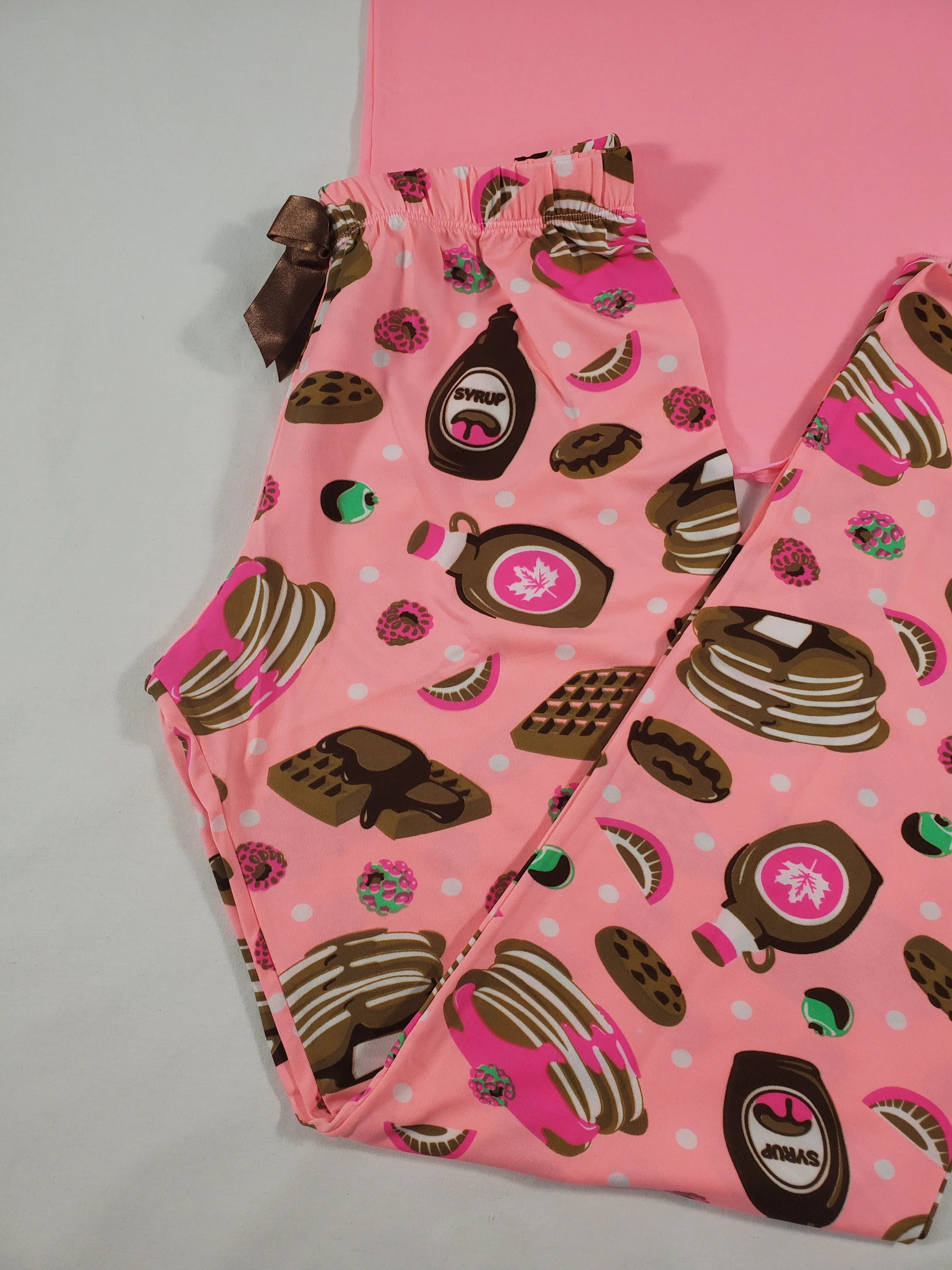 Women's Classic pajama set pink pants desserts theme pink blouse