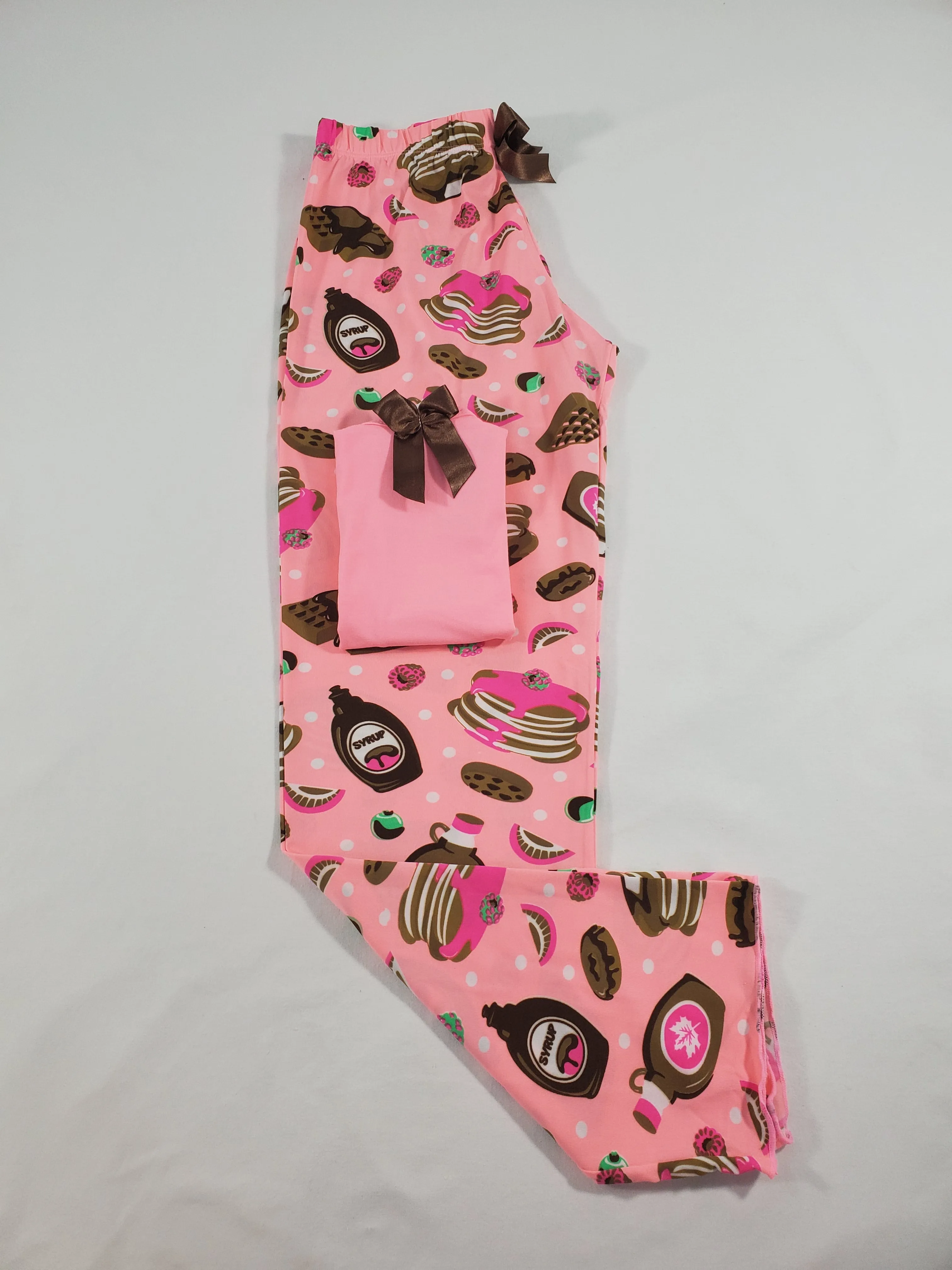 Women's Classic pajama set pink pants desserts theme pink blouse