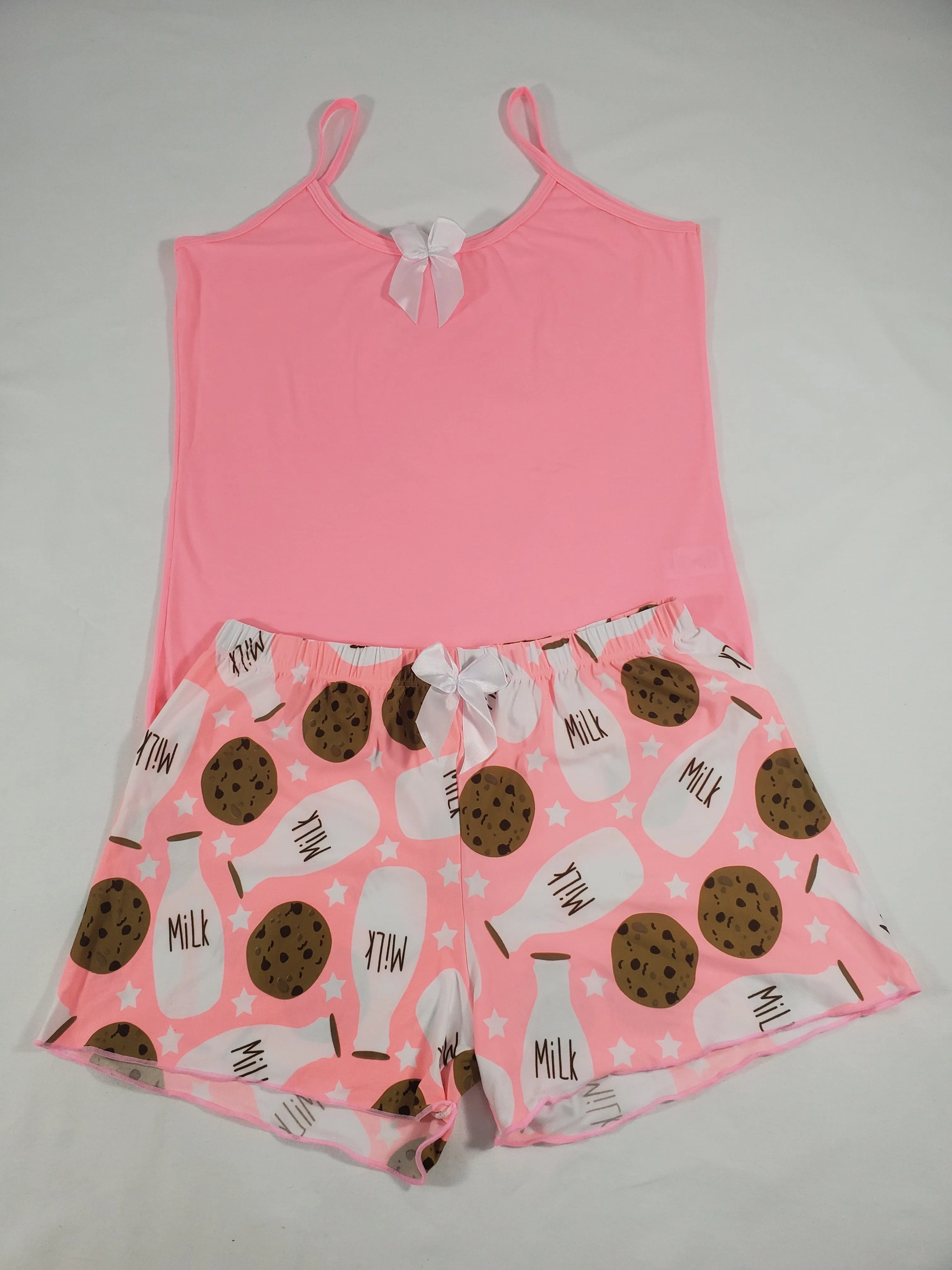Women's Classic pajama set XL pink shorts milk and cookies theme pink blouse