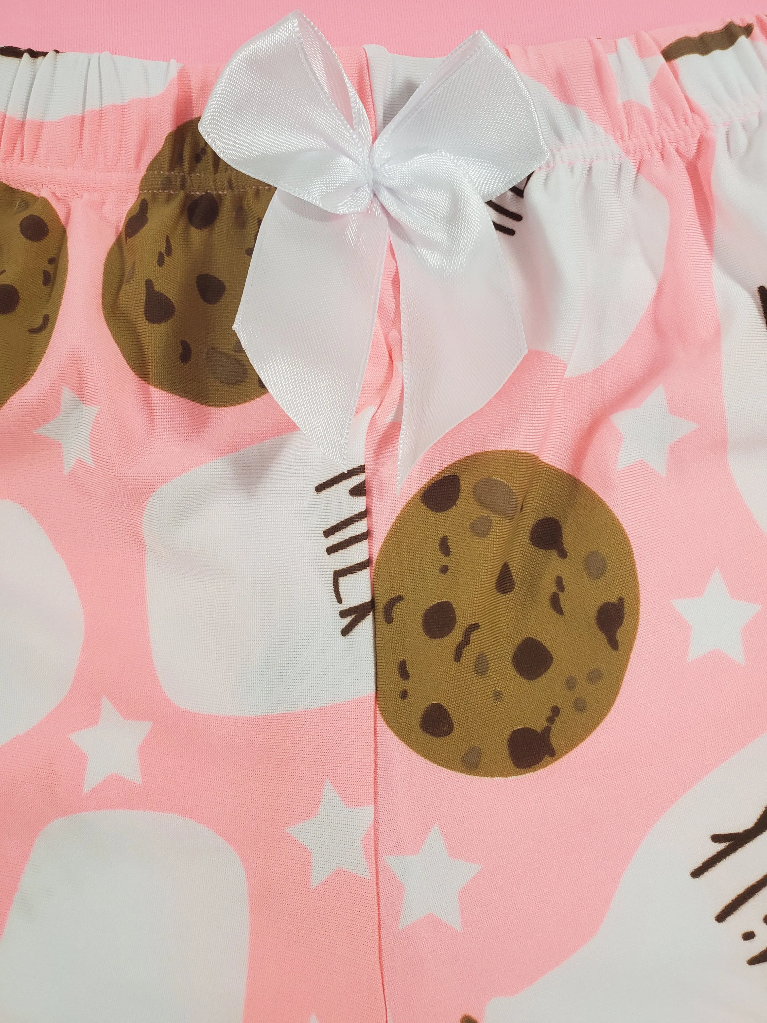Women's Classic pajama set XL pink shorts milk and cookies theme pink blouse