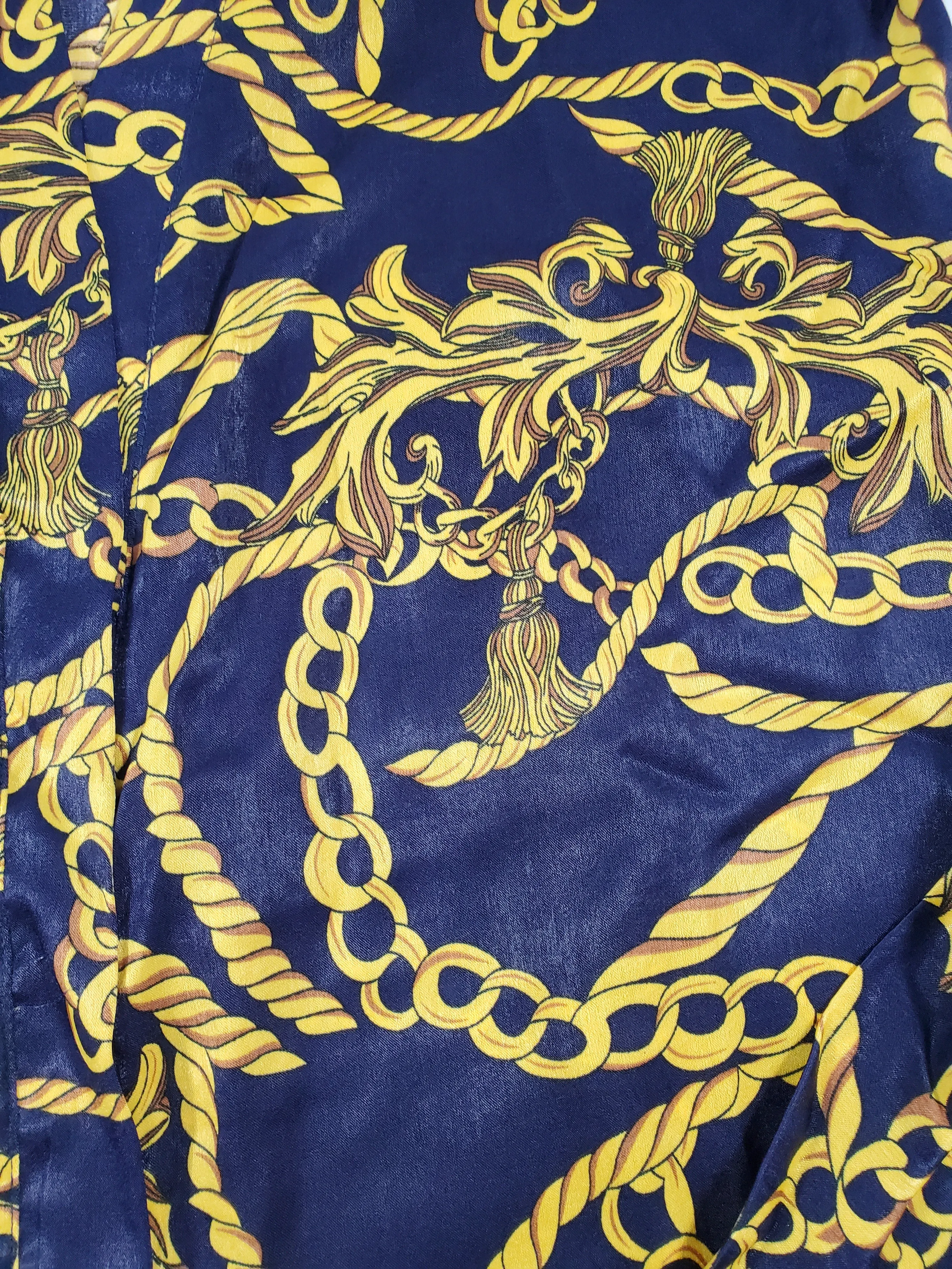 Women's Navy Blue satin silk robe gold chains and tassels theme