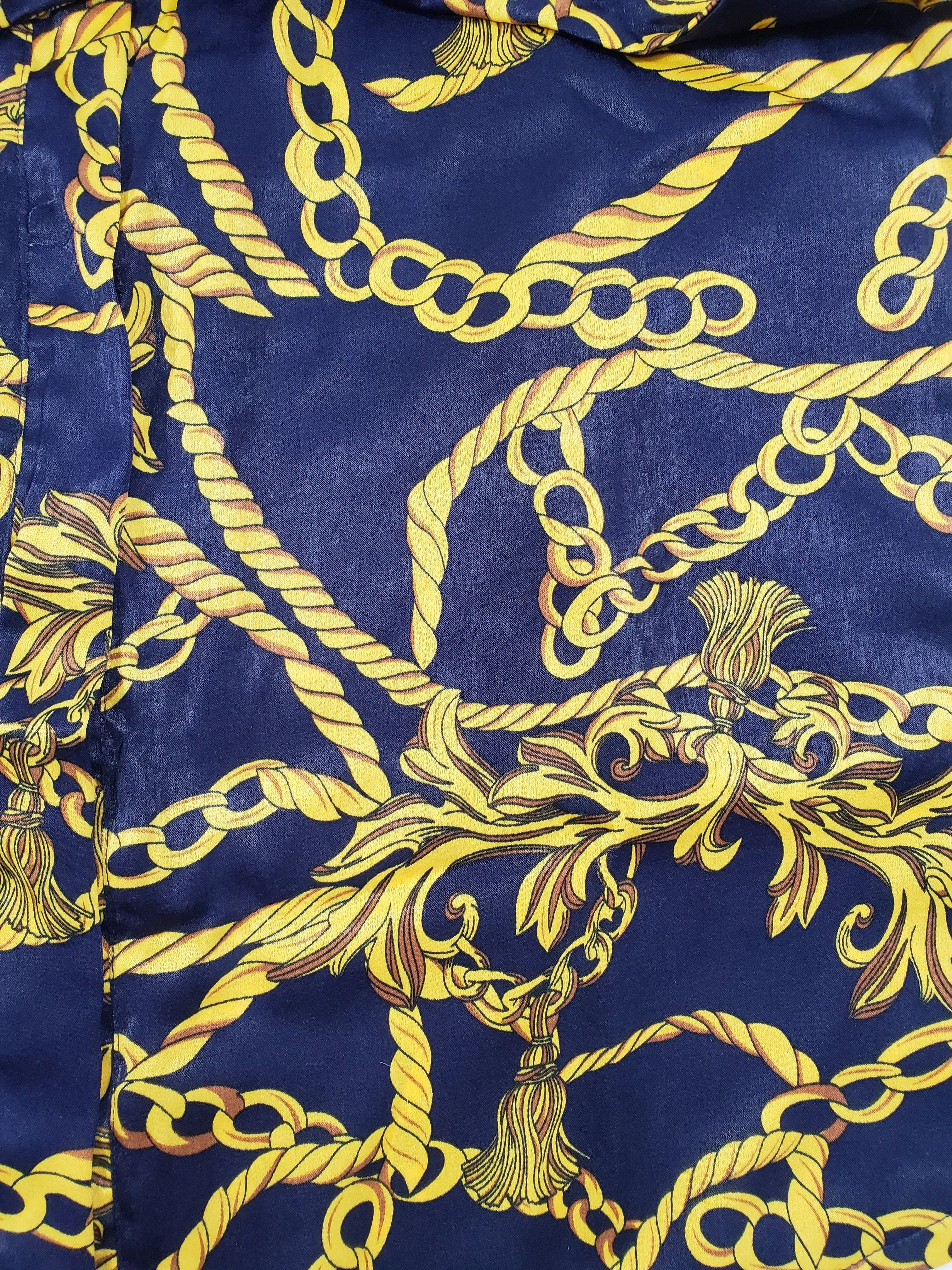 Women's Navy Blue satin silk robe gold chains and tassels theme