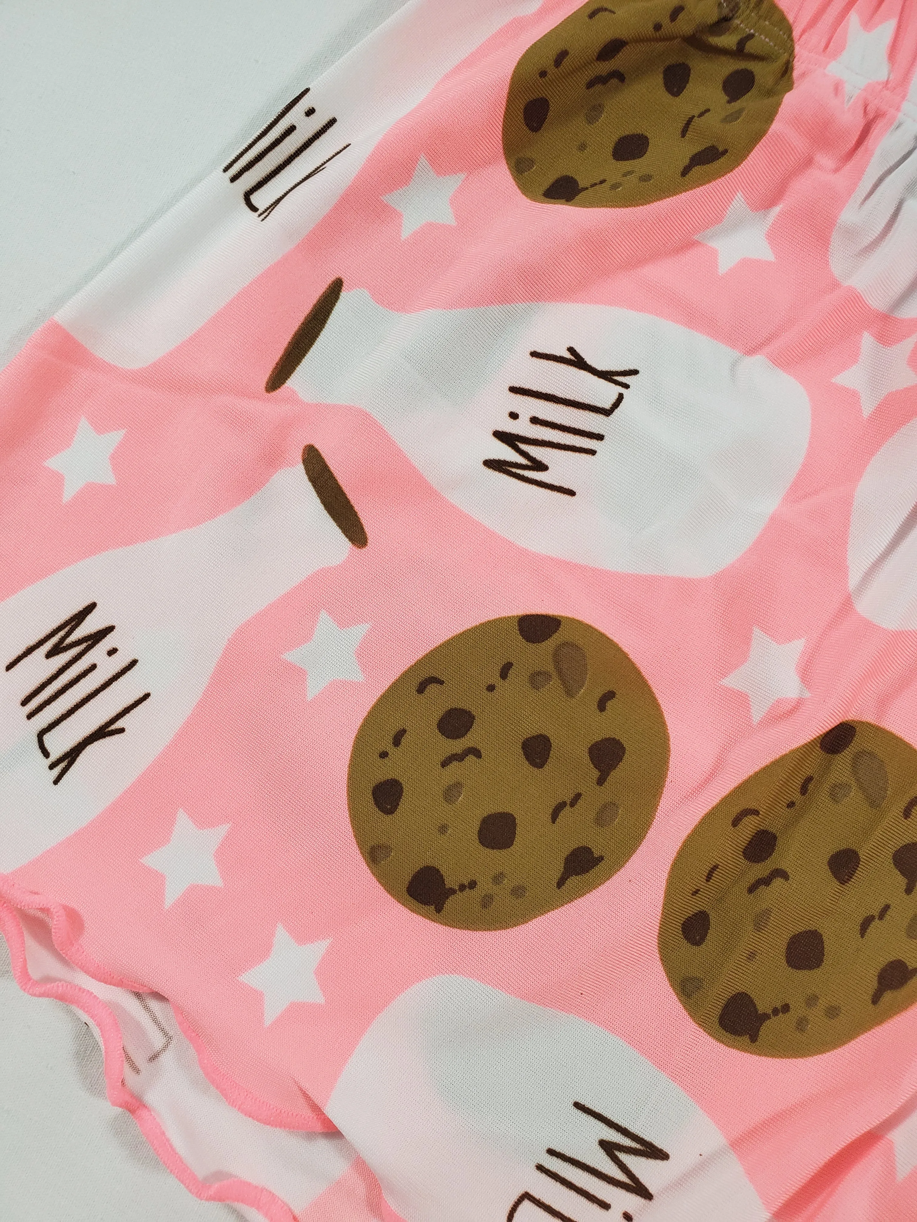 Women's Pajama set pink shorts milk and cookies theme white blouse