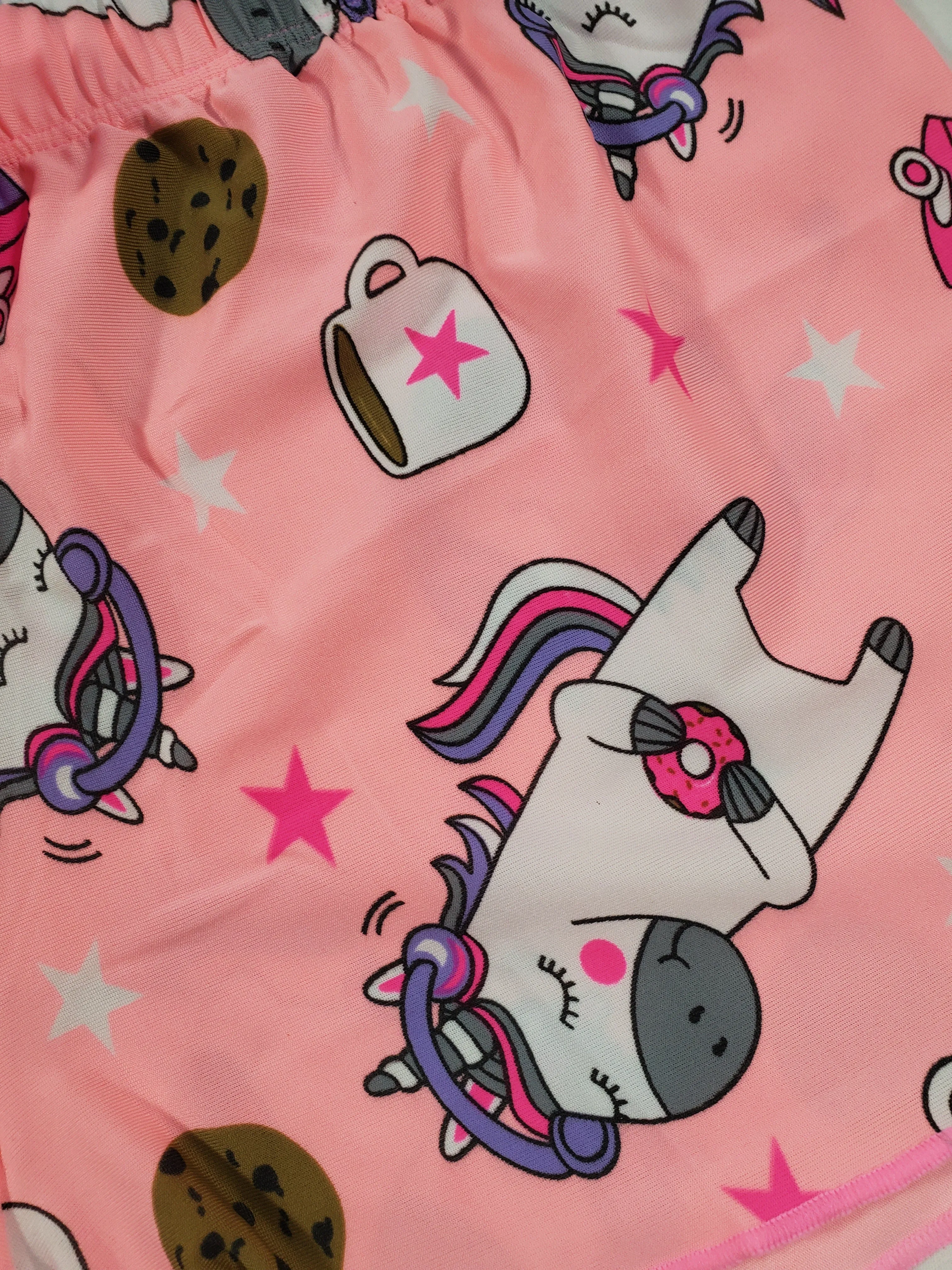 Women's Pink Classic pajamas shorts unicorn and cookies theme gray blouse