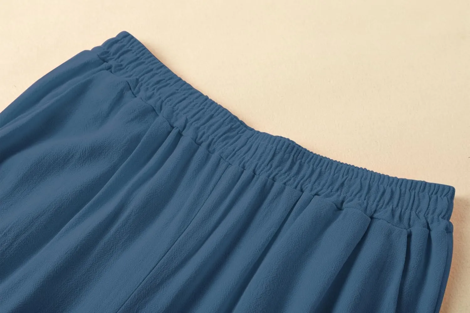 Womens Plus Size Linen Pants Wide Leg Palazzo Trousers High Elastic Waist Flowy Culottes with Pockets L 5XL