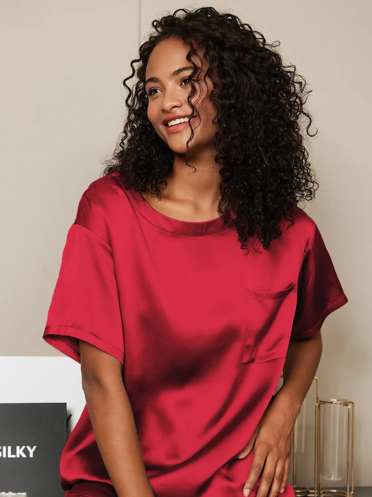 Women's Silk Oversized Tee Short Pajama Set