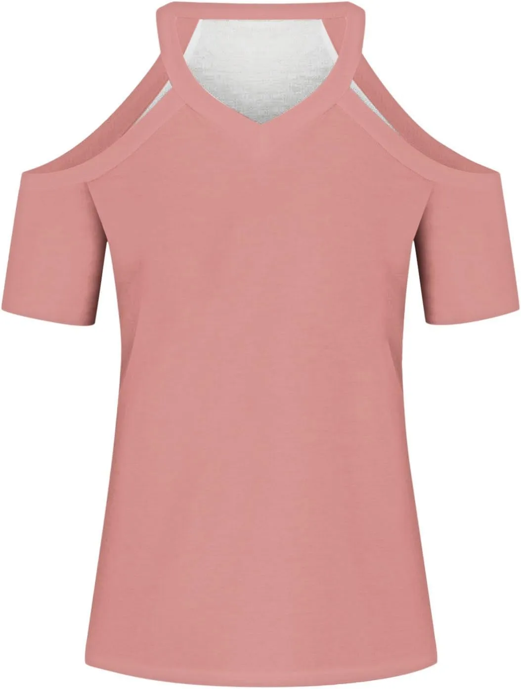 Womens Summer Cold Shoulder Tshirts Casual V Neck Tops Short Sleeve Loose Fit Blouse Trendy Solid Clothing 2025
