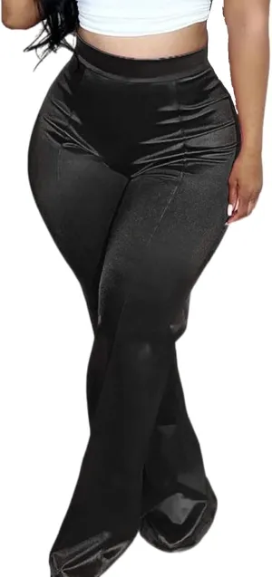 XZLUFNY Satin Pants for Women Vintage Leisurewear Fit and Flare Concise Color Slim Fit Lightweight Pull on Long Pants Black M