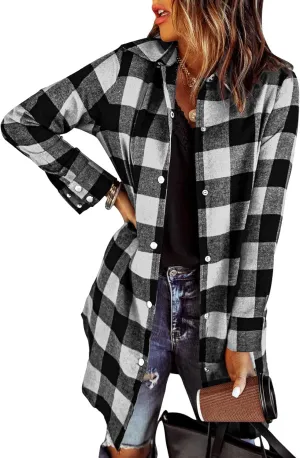 Zeagoo Flannel for Women 2025 Fall Fashion Long Sleeve Plaid Button Down Shirts Shacket Blouse Top with Pockets
