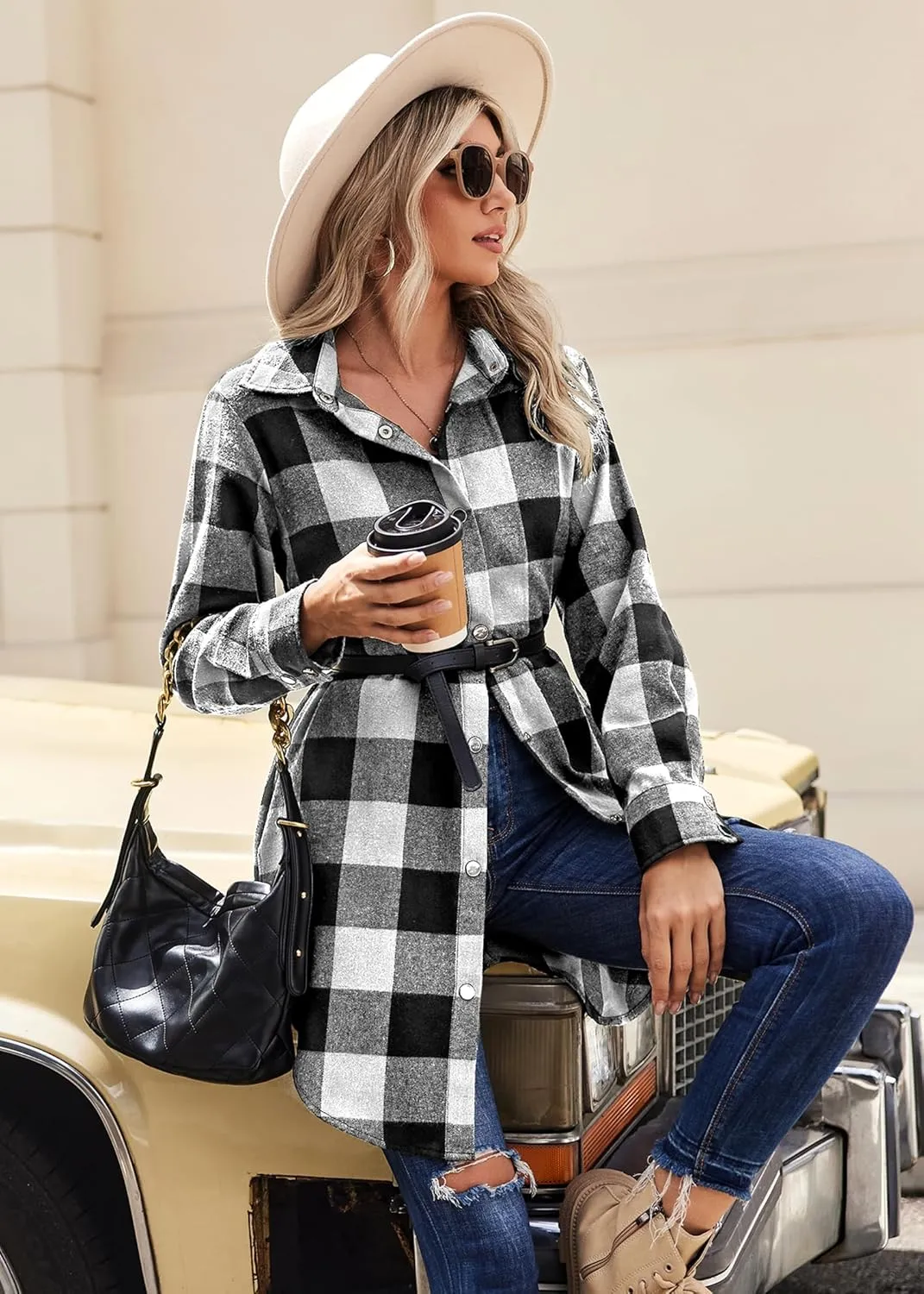 Zeagoo Flannel for Women 2025 Fall Fashion Long Sleeve Plaid Button Down Shirts Shacket Blouse Top with Pockets