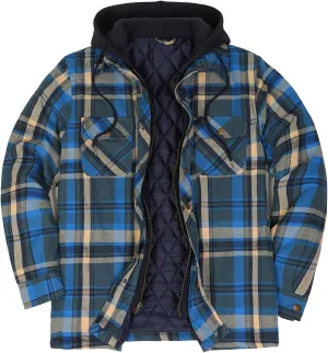 ZENTHACE Men's Thicken Plaid Hooded Flannel Shirt Jacket with Quilted Lined