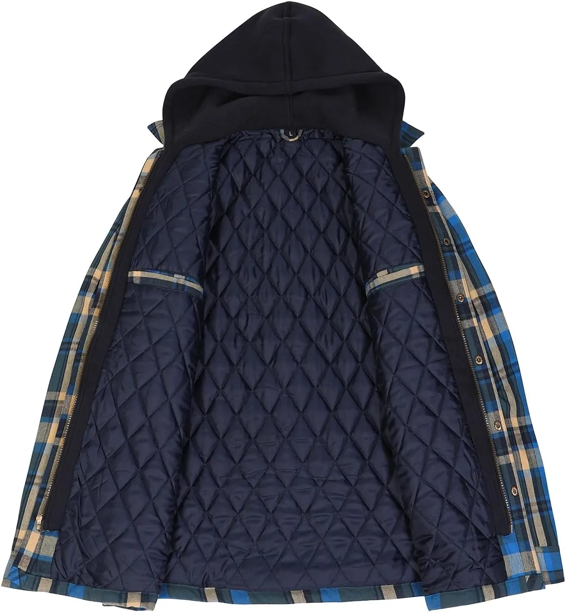 ZENTHACE Men's Thicken Plaid Hooded Flannel Shirt Jacket with Quilted Lined